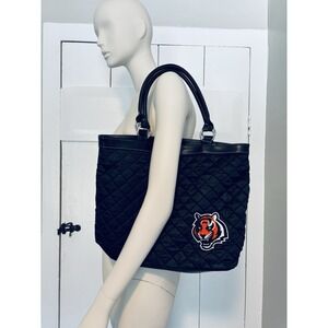 Cincinnati Bengals Tiger NFL Quilted Tote Shoulder‎ Bag Purse Pro•FAN•ity Black
